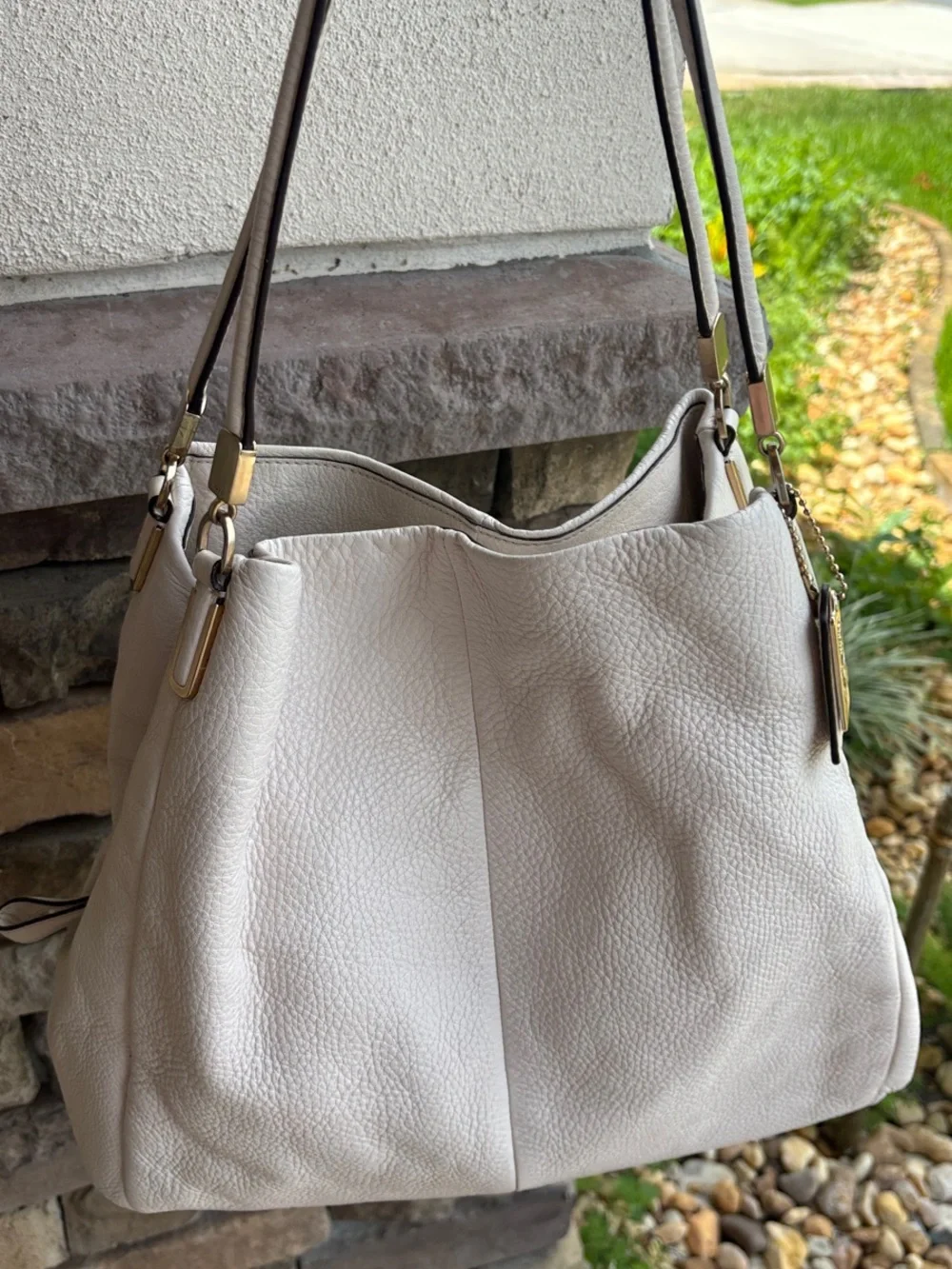 Coach White Pebbled Leather Shoulder Hobo with Gold Hardware